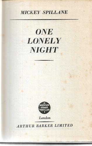 One Lonely Night by Mickey Spillane