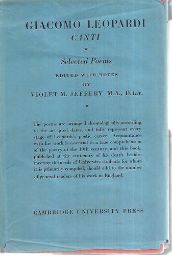 Giacomo Leopardi: Canti - Selected Poems by Violet M. Jeffery and Giacomo Leopardi