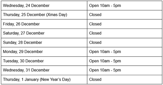 Holiday Shop Hours & Xmas Orders
