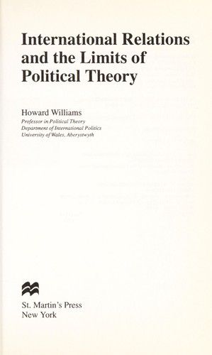 International Relations And the Limits of Political Theory by Howard Williams