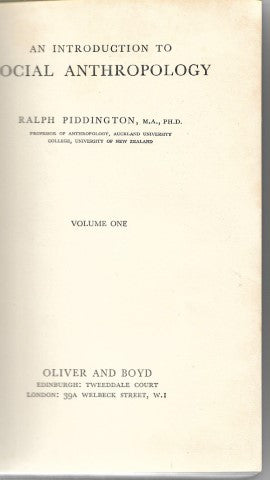 An Introduction To Social Anthropology by Ralph Piddington