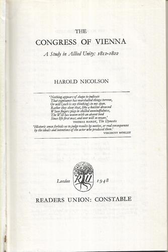 The Congress Of Vienna: A Study In Allied Unity, 1812-1822 by Harold George Nicolson