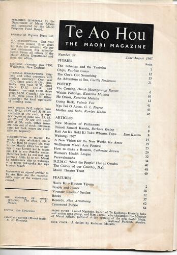 Te Ao Hou: The Maori Magazine June-August 1967 Number 59