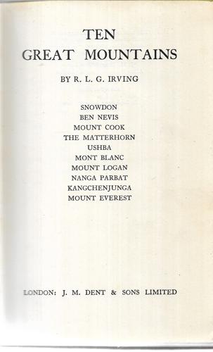 Ten Great Mountains by R. L. G. Irving
